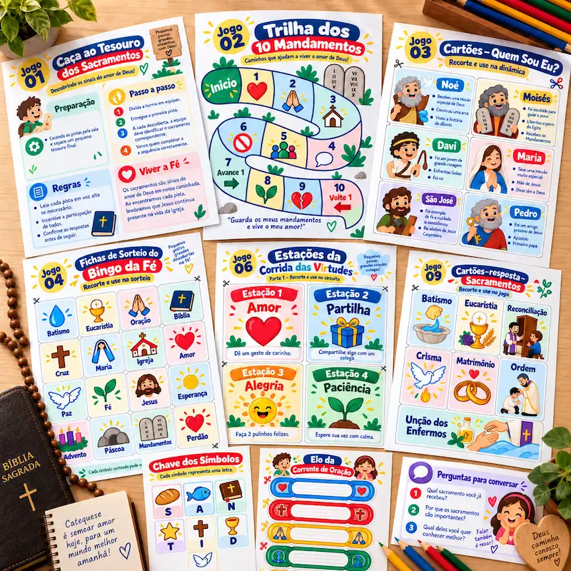 Mockup do Kit 20 Gincanas e Jogos para Catequese