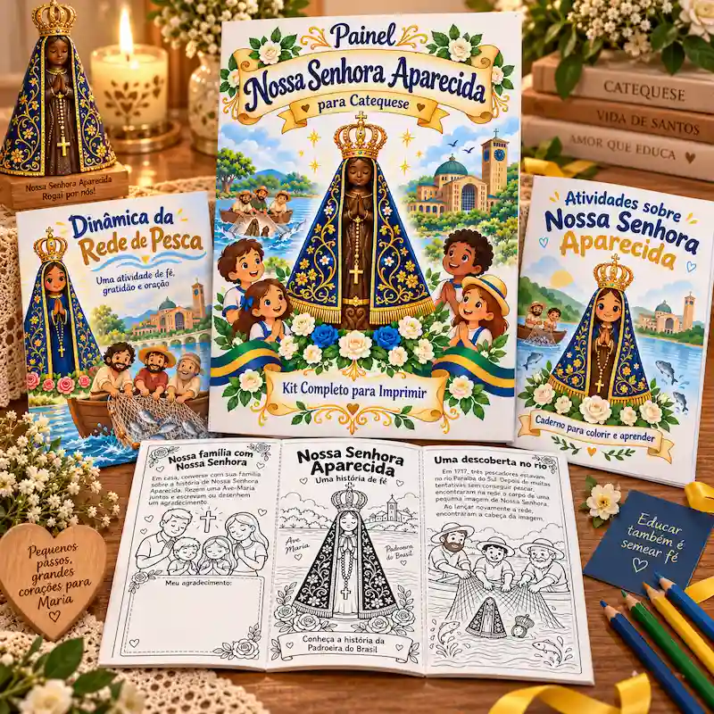 Kit completo de Nossa Senhora Aparecida para catequese