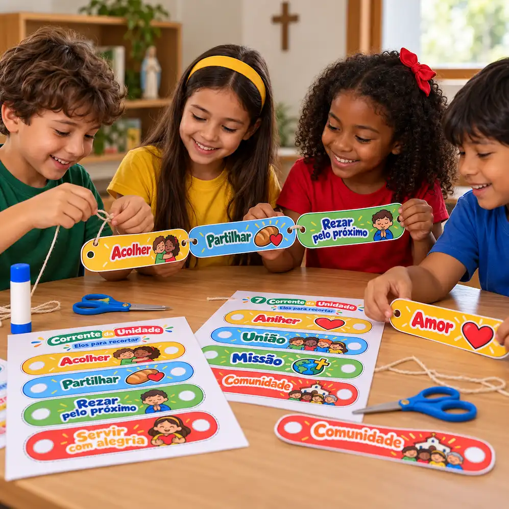 Crianças participando dos jogos e dinâmicas do Mês Missionário